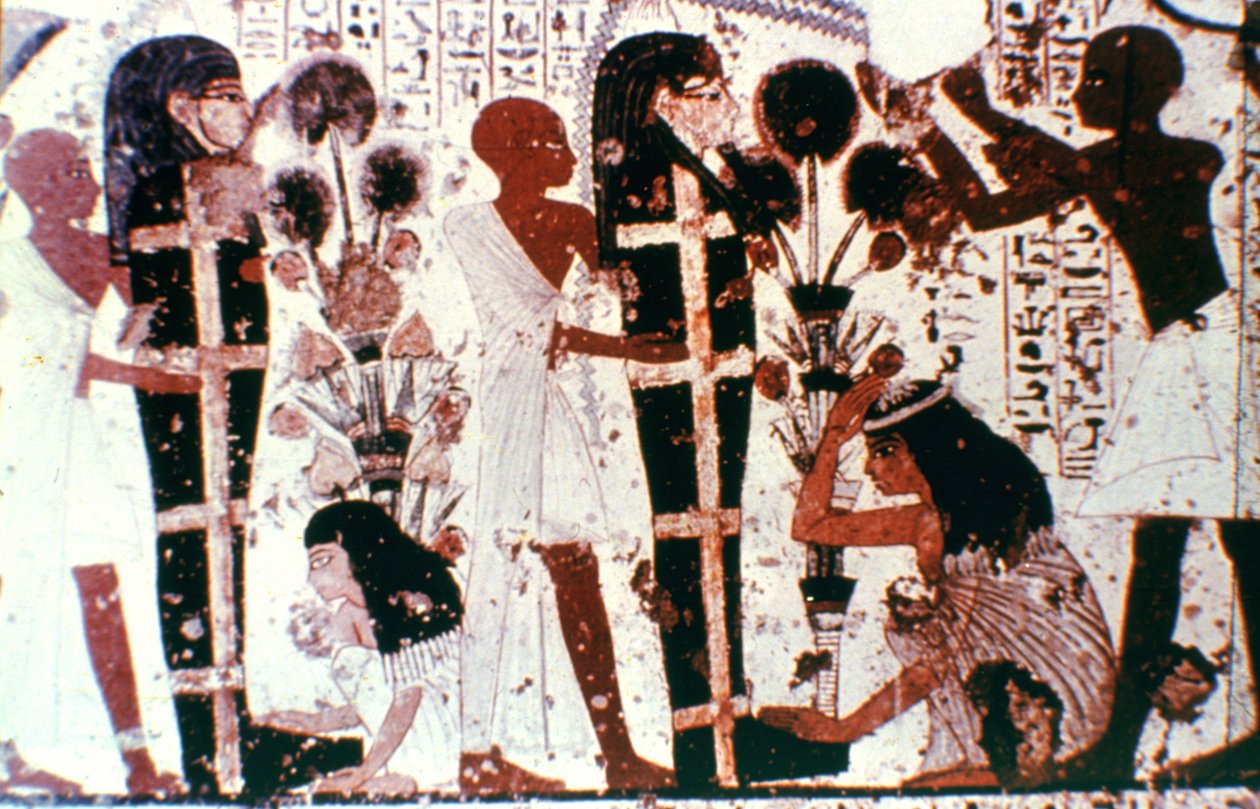 Purificação de múmias, detalhe de uma pintura de parede do templo, Tebas, Egito de Unbekannt