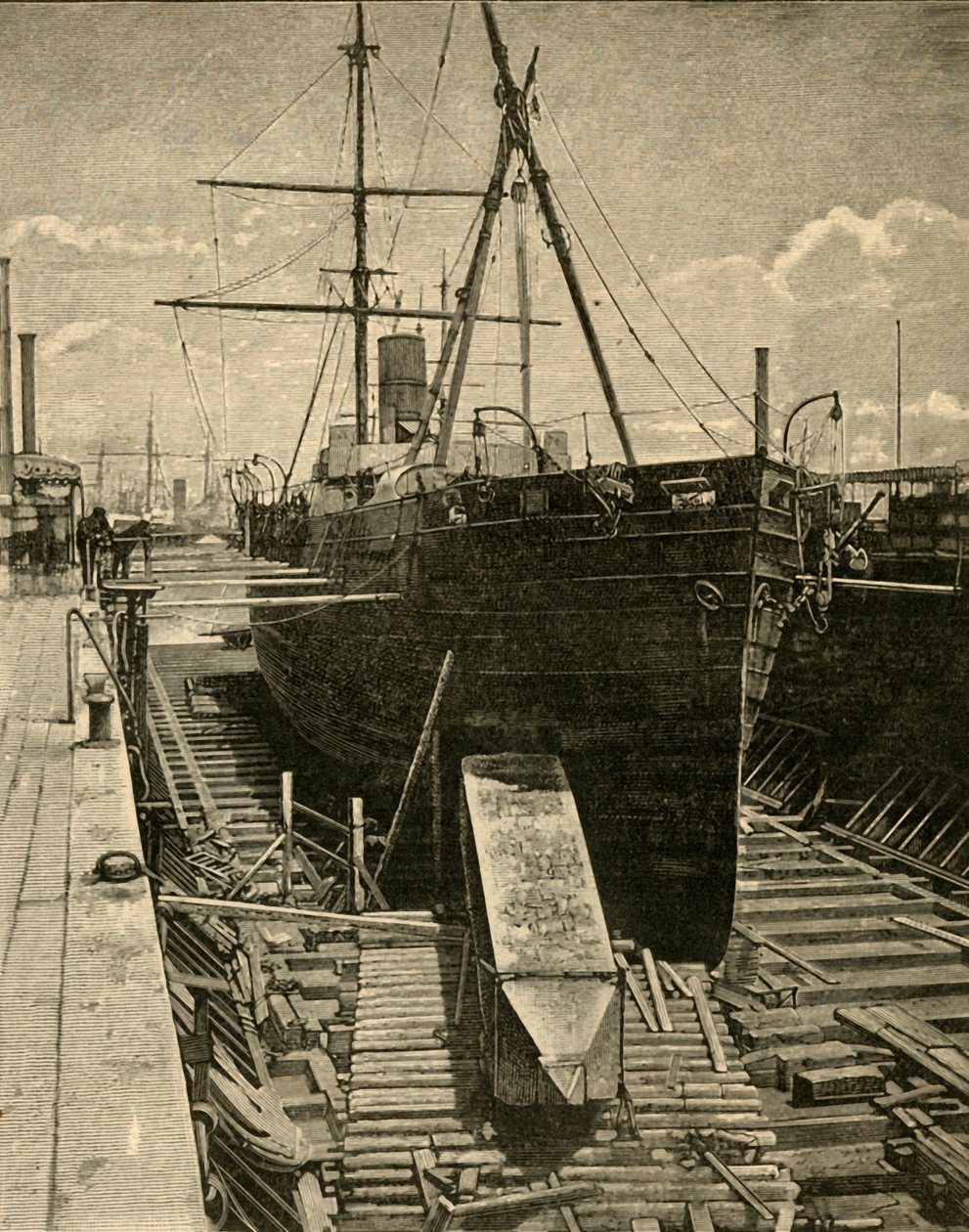 Colocando o Obelisco no porão do navio a vapor, 1881. de Unbekannt