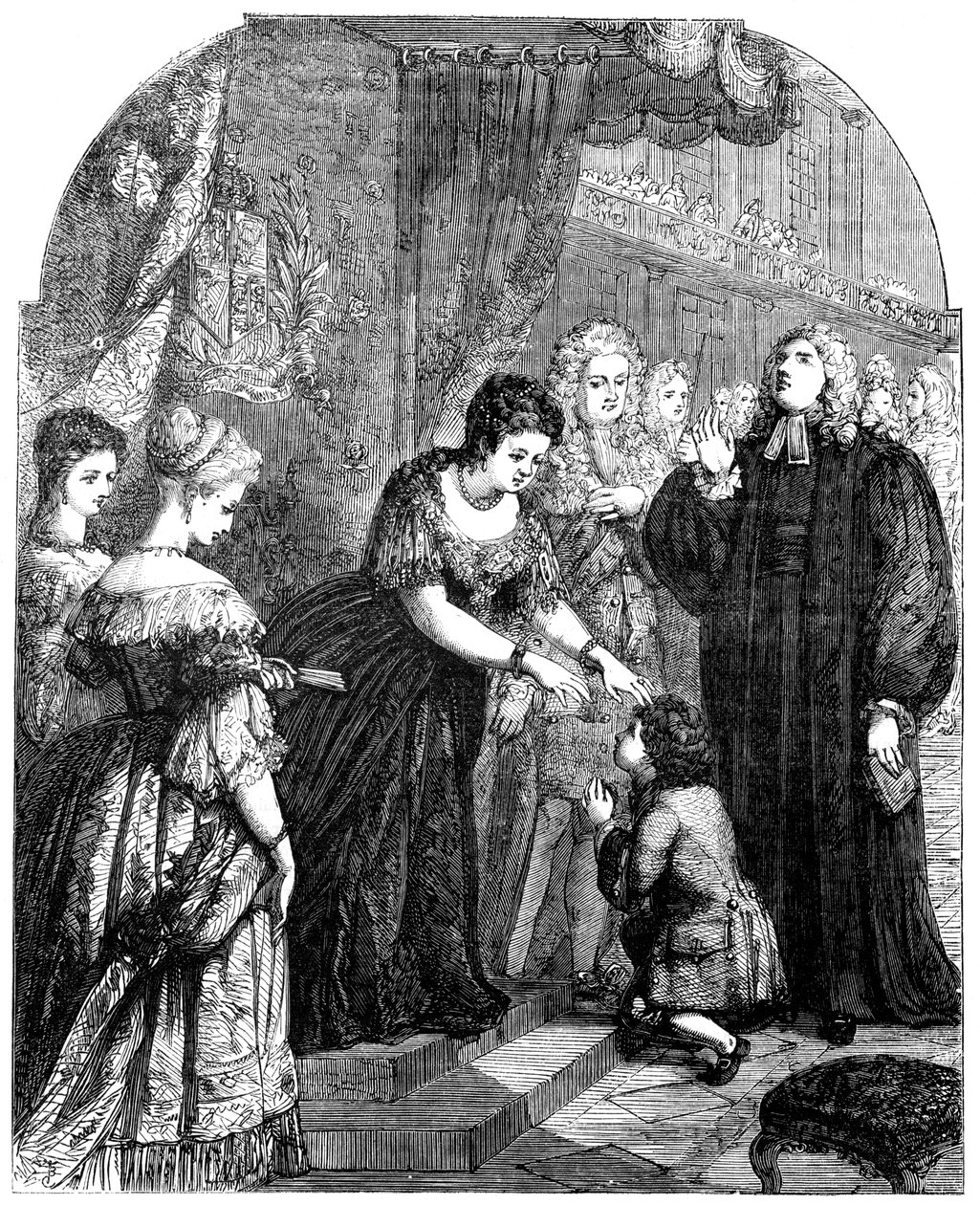 Rainha Anne 1665-1714 tocando o jovem Samuel Johnson pelo mal de Unbekannt
