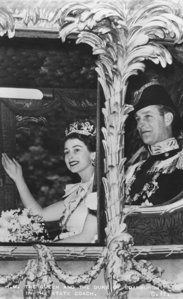 Rainha Elizabeth II e Duque de Edimburgo no State Coach, The Coronation, 2 de junho de 1953 de Unbekannt