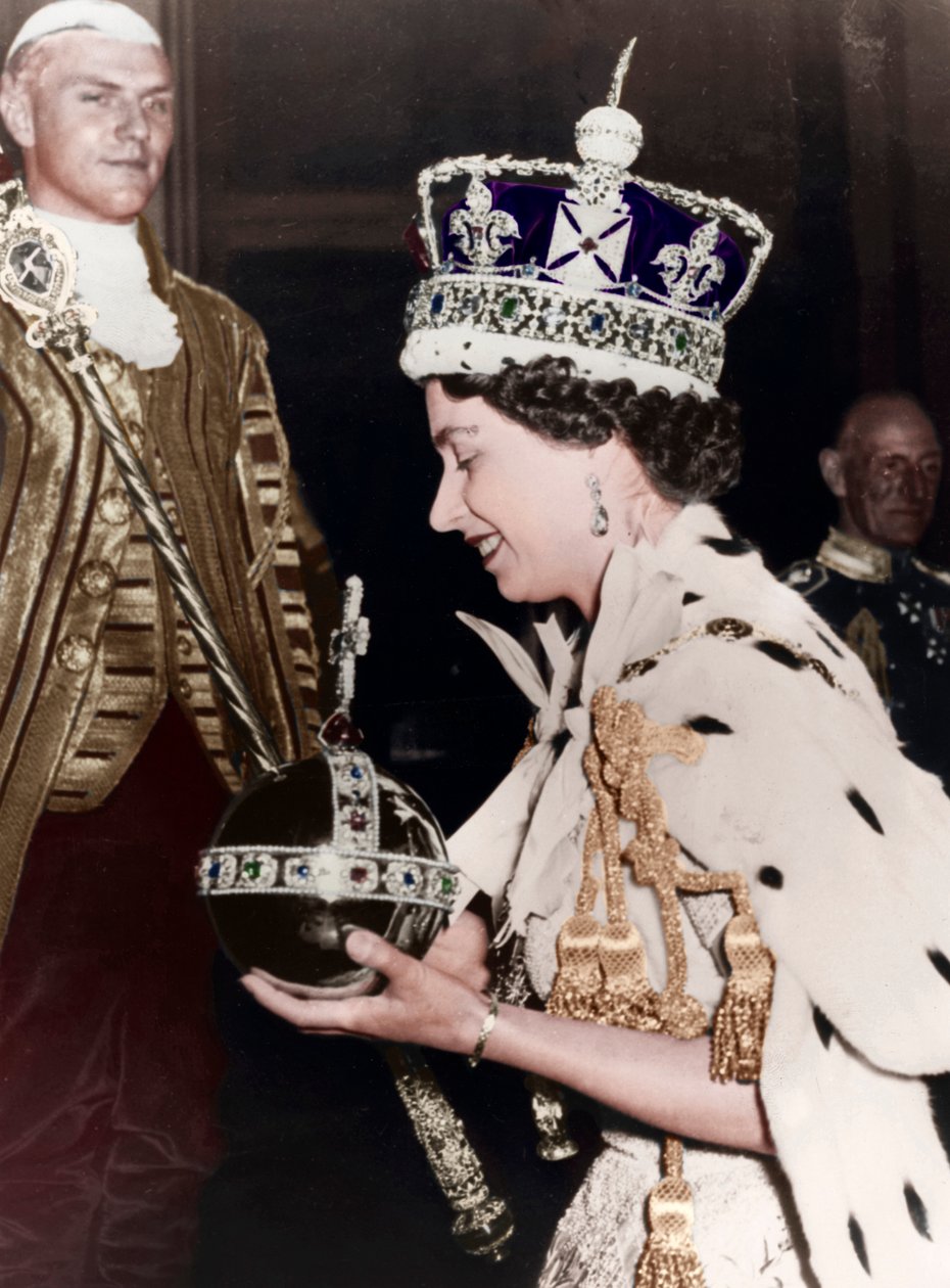 Rainha Elizabeth II retornando ao Palácio de Buckingham após sua coroação, 1953 de Unbekannt