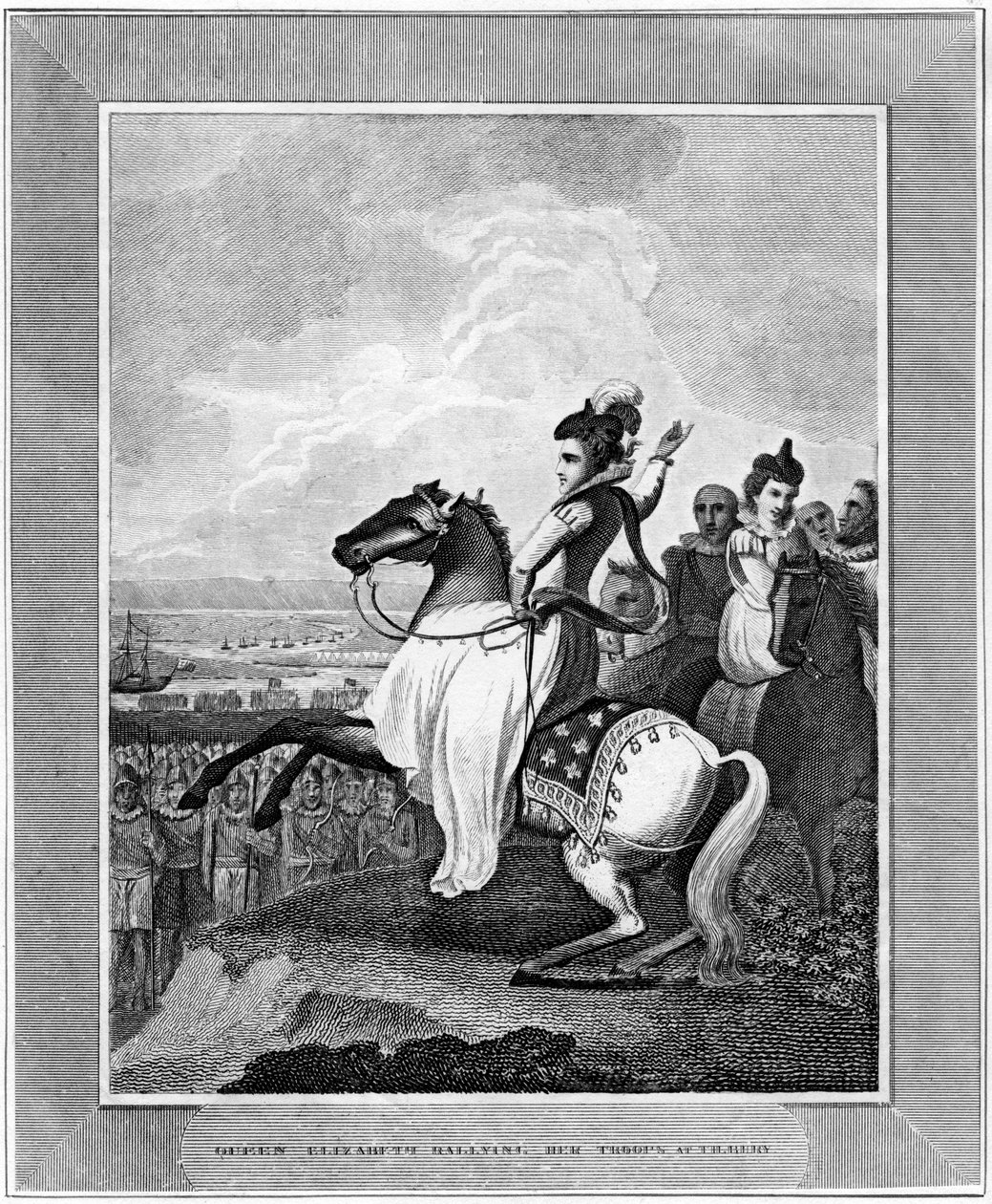 Rainha Elizabeth I reunindo suas tropas em Tilbury, 1588, século XIX de Unbekannt