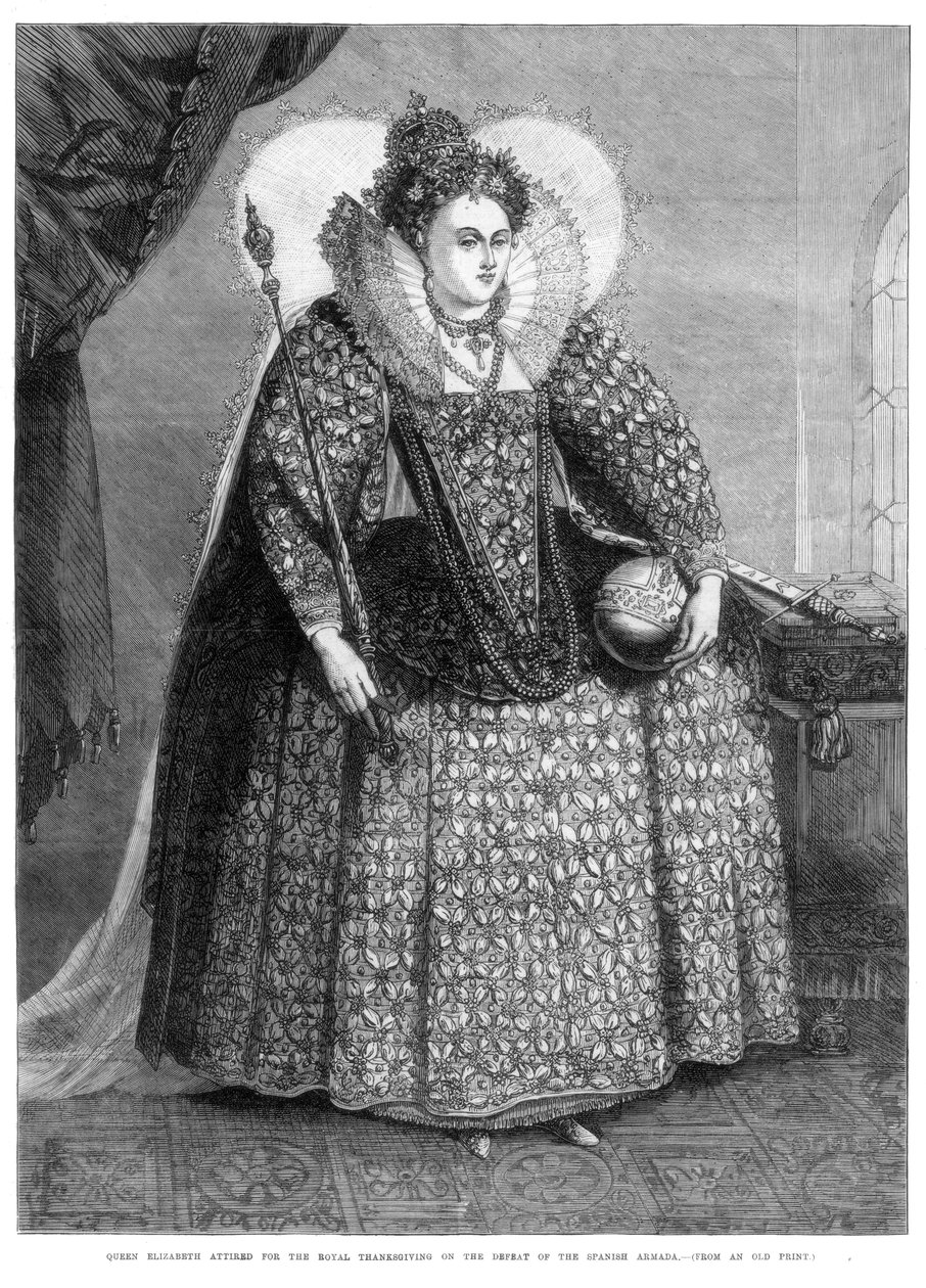 Rainha Elizabeth vestida para a ação de graças real pela derrota da Armada Espanhola, 1872 de Unbekannt