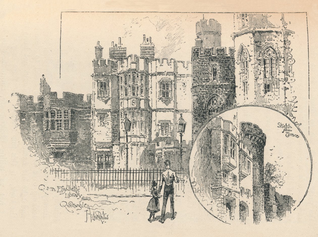 Biblioteca da rainha Elizabeths. Esboço do terraço norte, 1895 de Unbekannt
