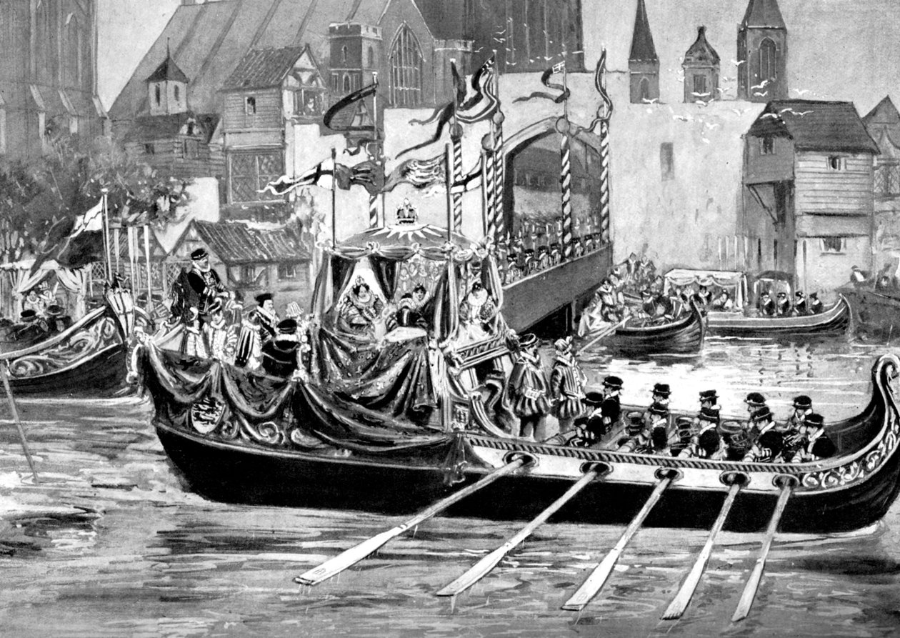 Procissão de coroação do rio Queen Elizabeths, Londres, 1558 c1905 de Unbekannt
