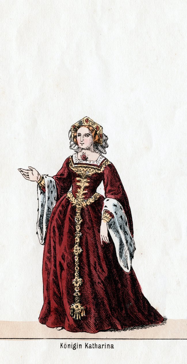 Rainha Katharine, figurino para peça de Shakespeares, Henrique VIII, século XIX de Unbekannt