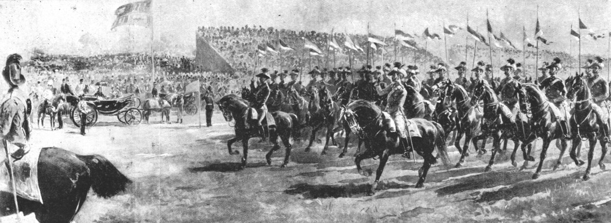 Rainha Victoria Revisando o Exército do Império em Aldershot, 1897 ..., 1901. de Unbekannt