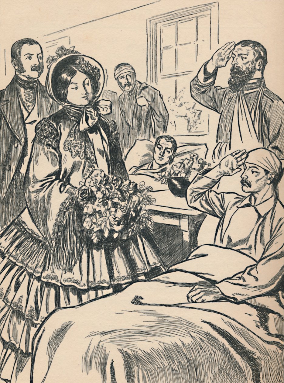 Rainha Victoria visita seus soldados feridos, c1907 de Unbekannt