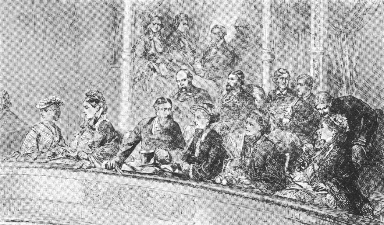 Rainha Victoria e a imperatriz Augusta da Alemanha em Albert Hall Concert, 8 de maio de 1872, 1901. de Unbekannt