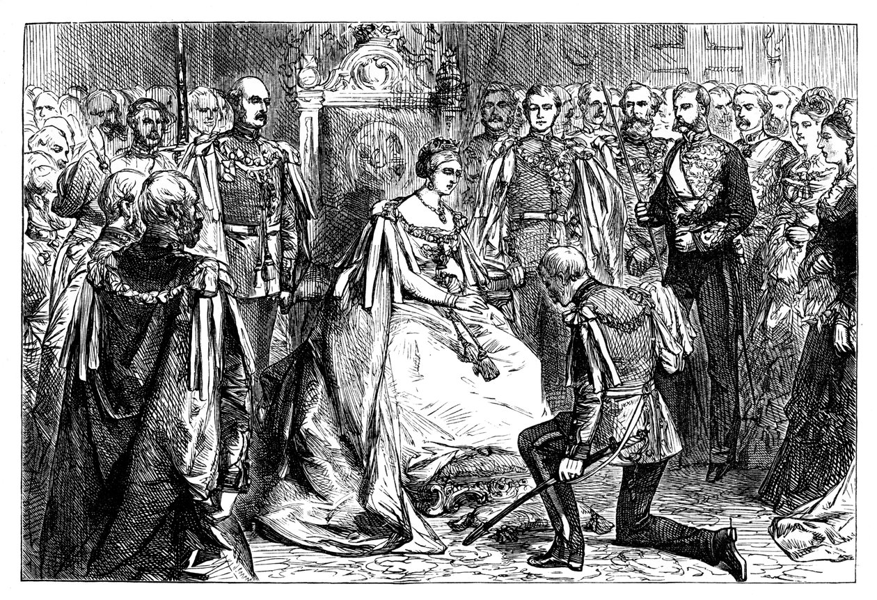 Rainha Victoria segurando a primeira investidura da ordem da Estrela da Índia, c1861 de Unbekannt