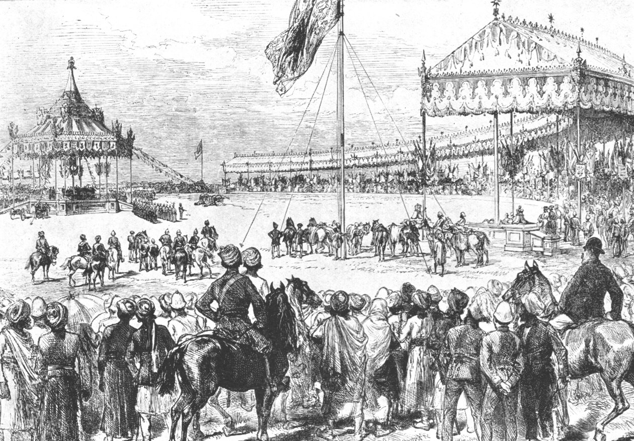 A rainha Vitória proclamou a Imperatriz da Índia, 1877: O Imperial Durbar em Delhi ..., 1901. de Unbekannt