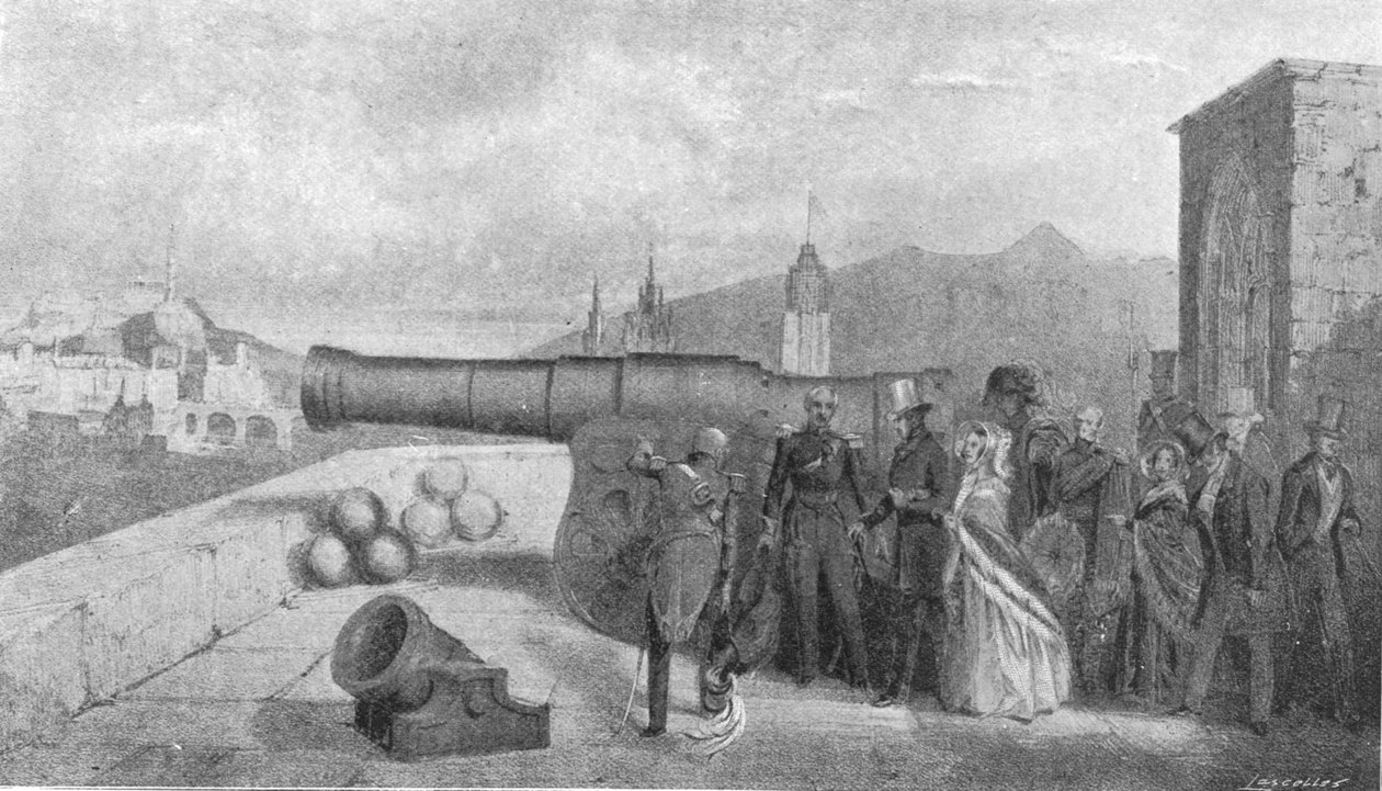 Primeira visita da rainha Victorias à Escócia, 1842: Inspecionando Mons Meg no Castelo de Edimburgo, 1901. de Unbekannt
