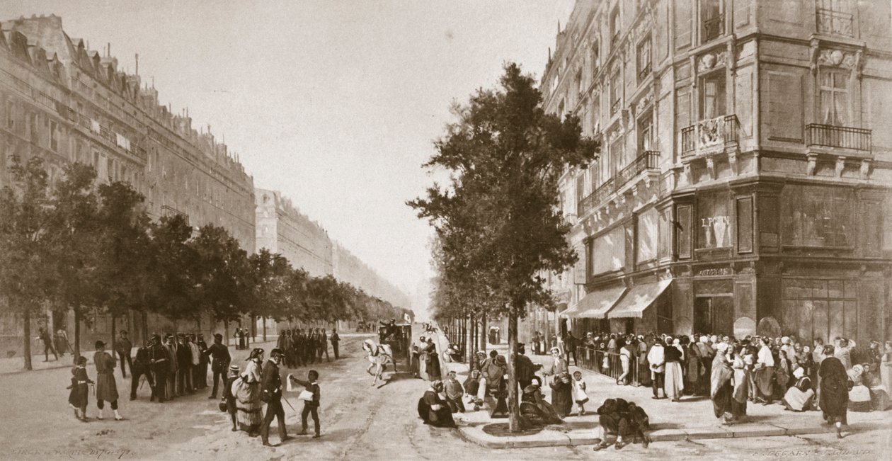 Fila do lado de fora de uma mercearia, cerco de Paris, guerra franco-prussiana, 1870-1871 de Unbekannt
