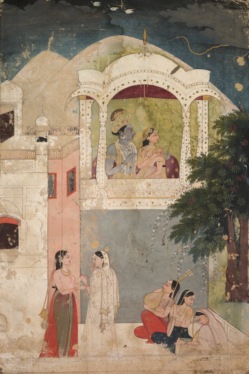 Radha e Krishna sentados na varanda, c. 1760 de Unbekannt