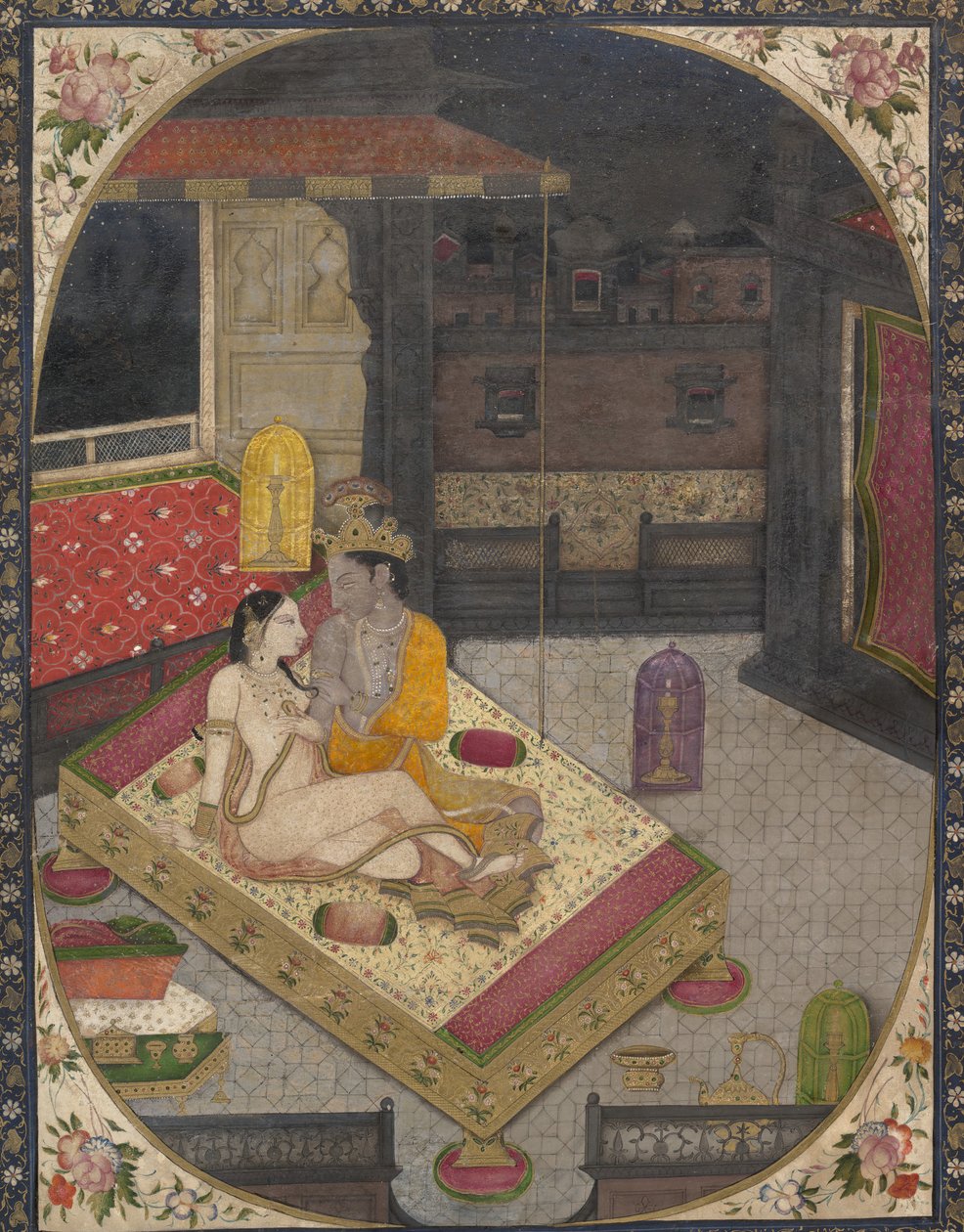 Radha e Krishna em uma cama à noite, ca. 1830 de Unbekannt