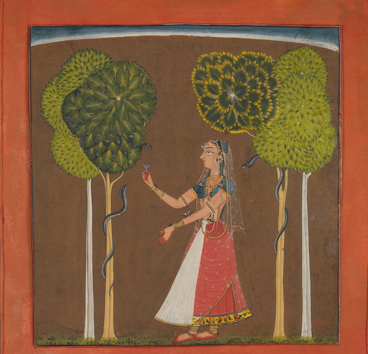 Ragini, possivelmente Asavari: fólio de uma série Ragamala, ca. 1700-1710. de Unbekannt