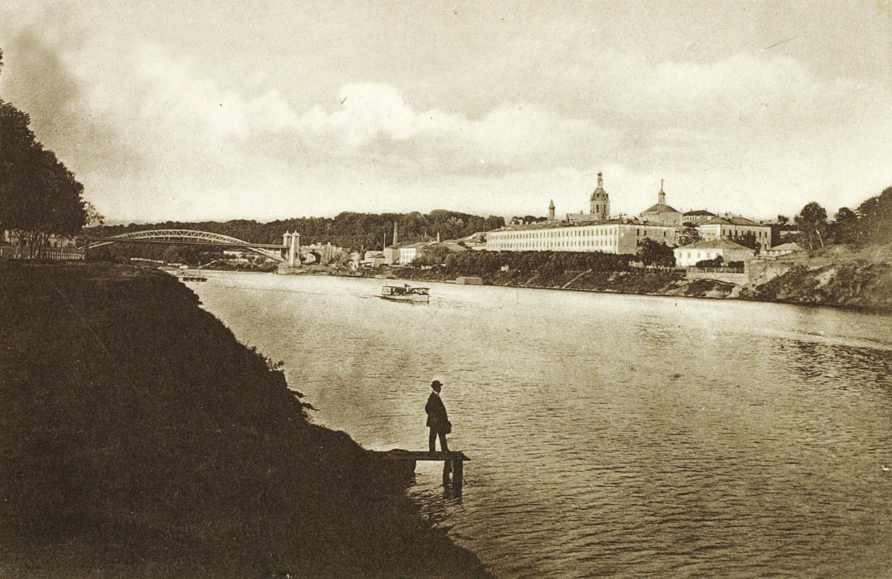 Ponte ferroviária e Convento Novodevichy Convento de Novas Donzelas, Moscou, Rússia, década de 1910 de Unbekannt