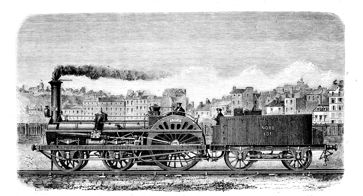Locomotiva a vapor ferroviária projetada em 1849 pelo engenheiro inglês Thomas Russell Crampton de Unbekannt