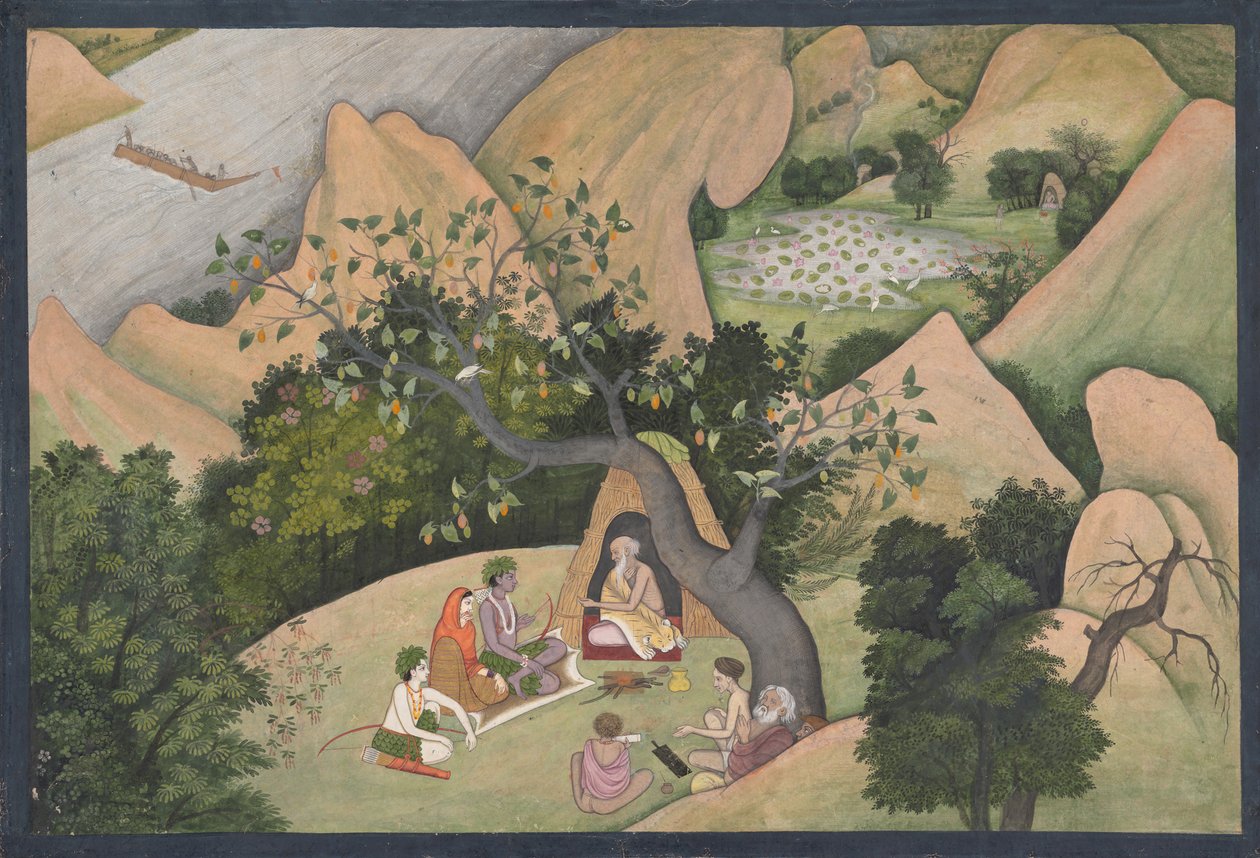 Rama, Sita e Lakshmana no Hermitage of Bharadvaja: Fólio ilustrado de..., ca. 1780. de Unbekannt