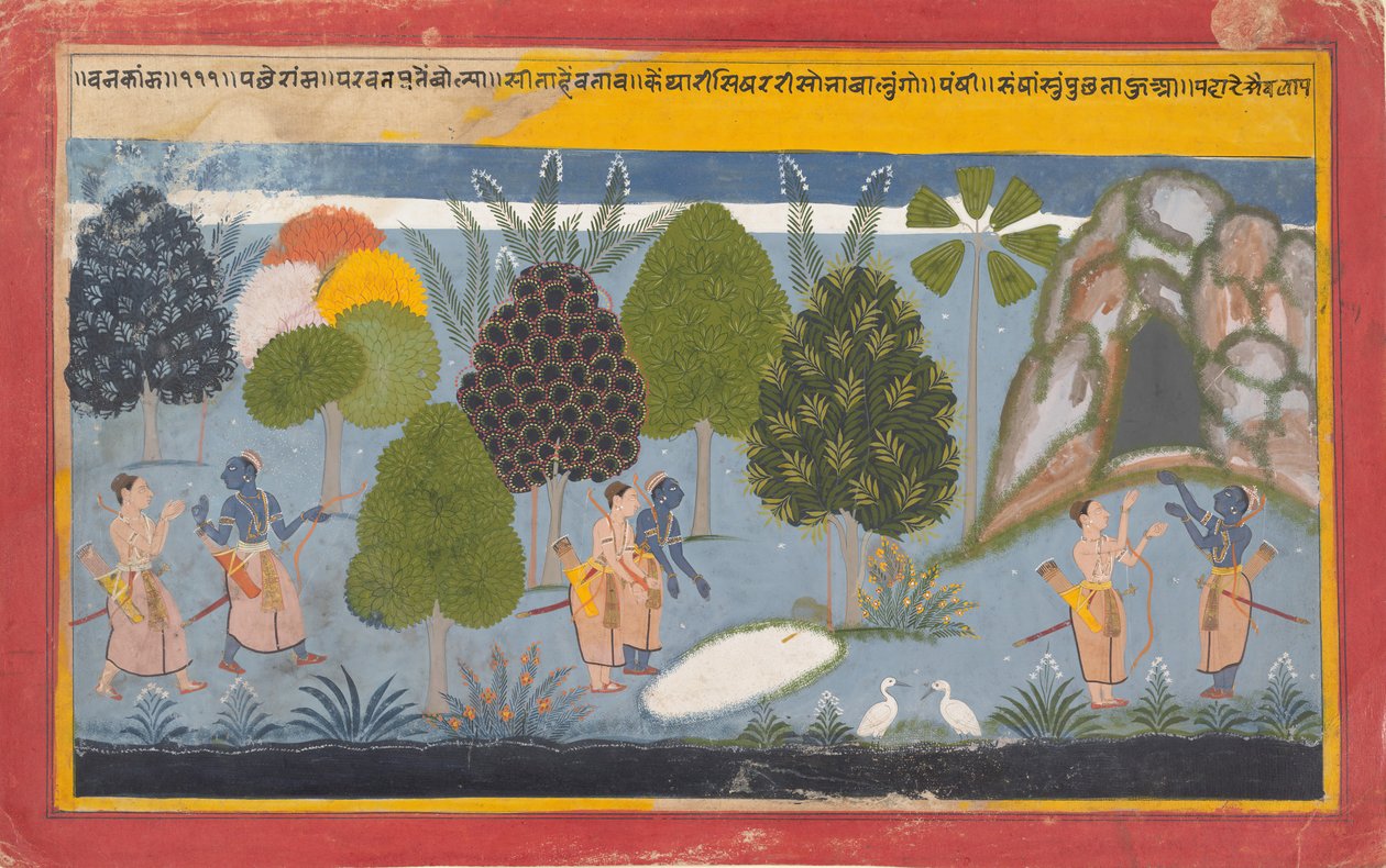 Rama e Lakshmana procuram em vão por Sita: folio ilustrado ..., ca. 1680-90. de Unbekannt