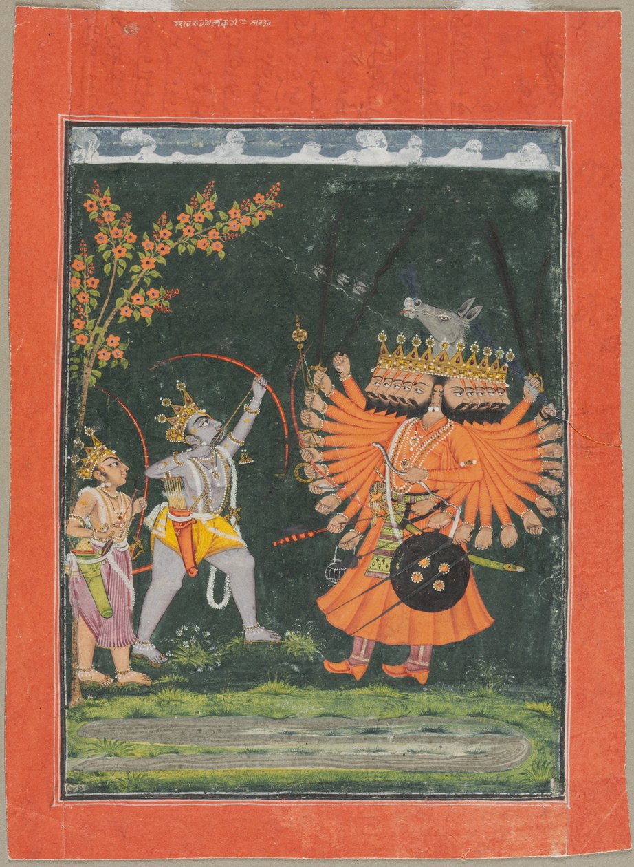 Rama e Laksmana combatendo Ravana, c. 1750 de Unbekannt