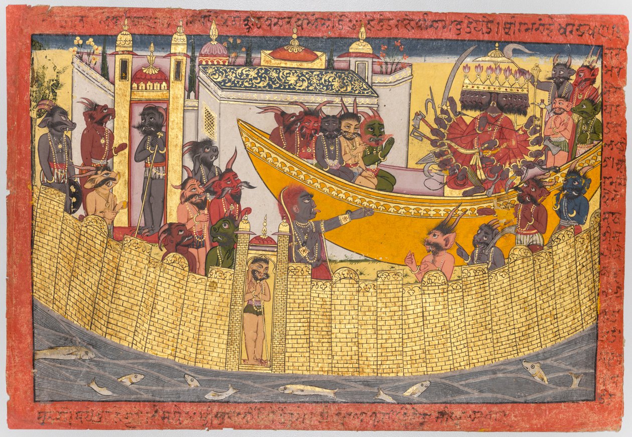 A irmã Ravanas reclama que seu nariz foi cortado por Lakshmana como os demônios ..., 1690-1710. de Unbekannt