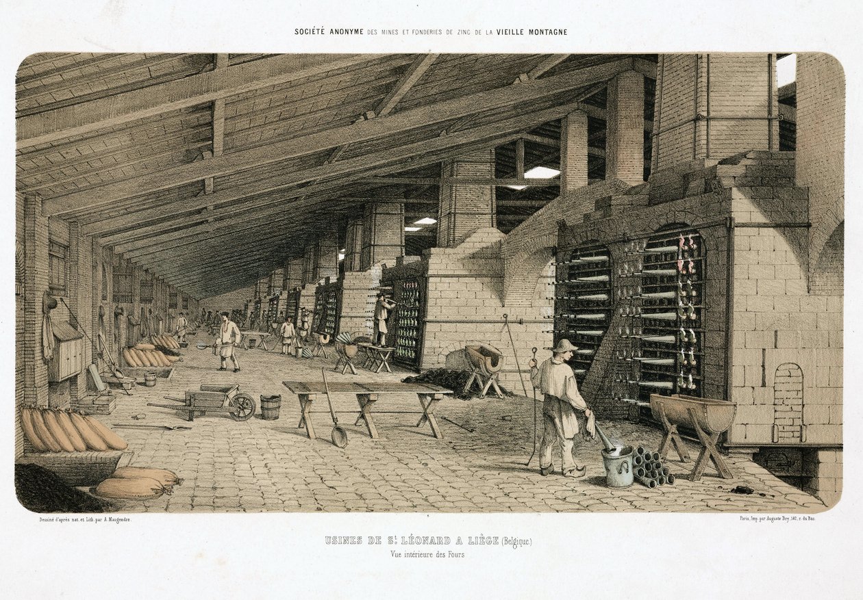 Processamento de Matérias-Primas, Fornos de Metalurgia na fábrica de zinco, St Leonard, Liege, Bélgica de Unbekannt