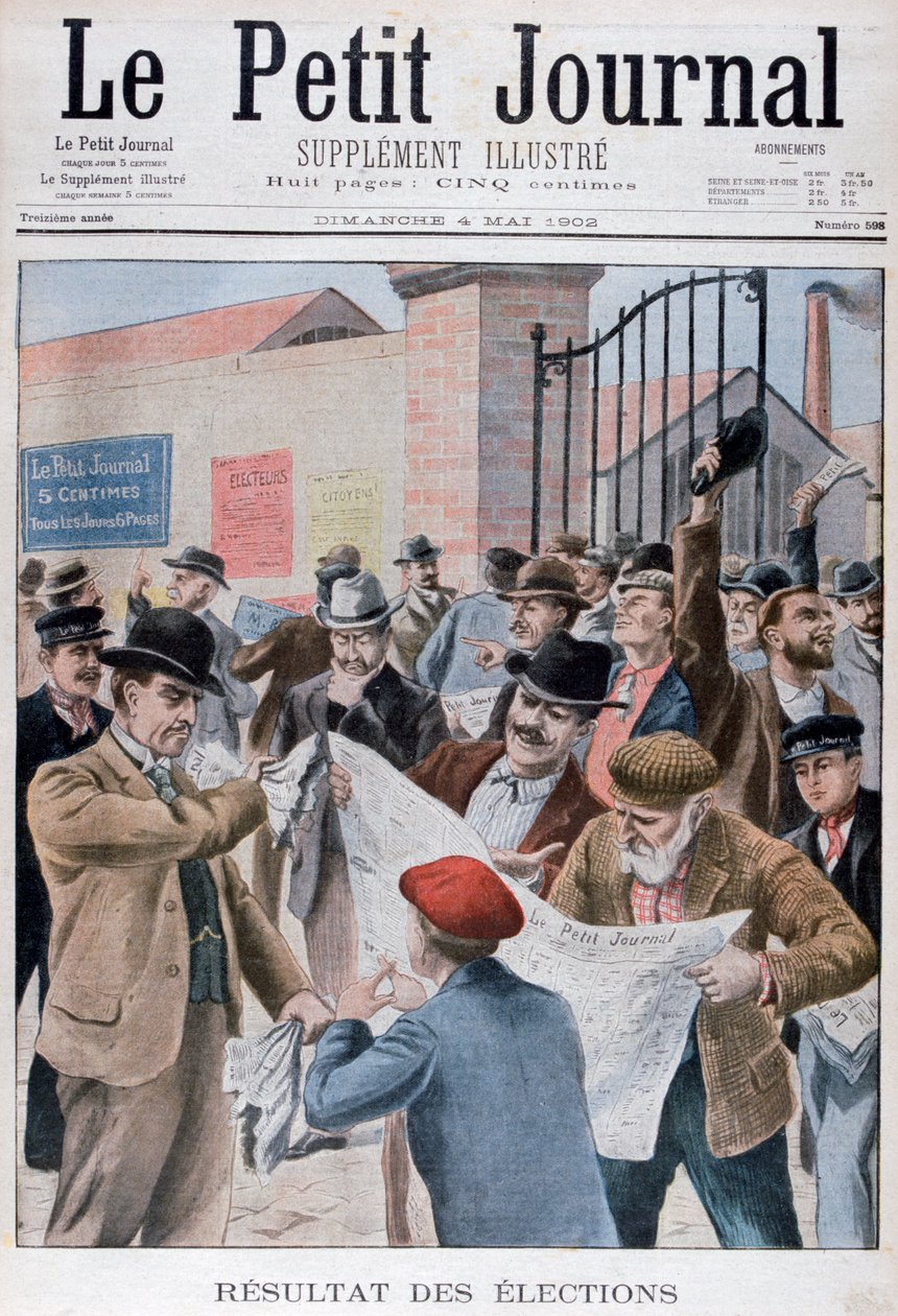 Lendo os resultados das eleições no ewspaper, Paris, 1902 de Unbekannt