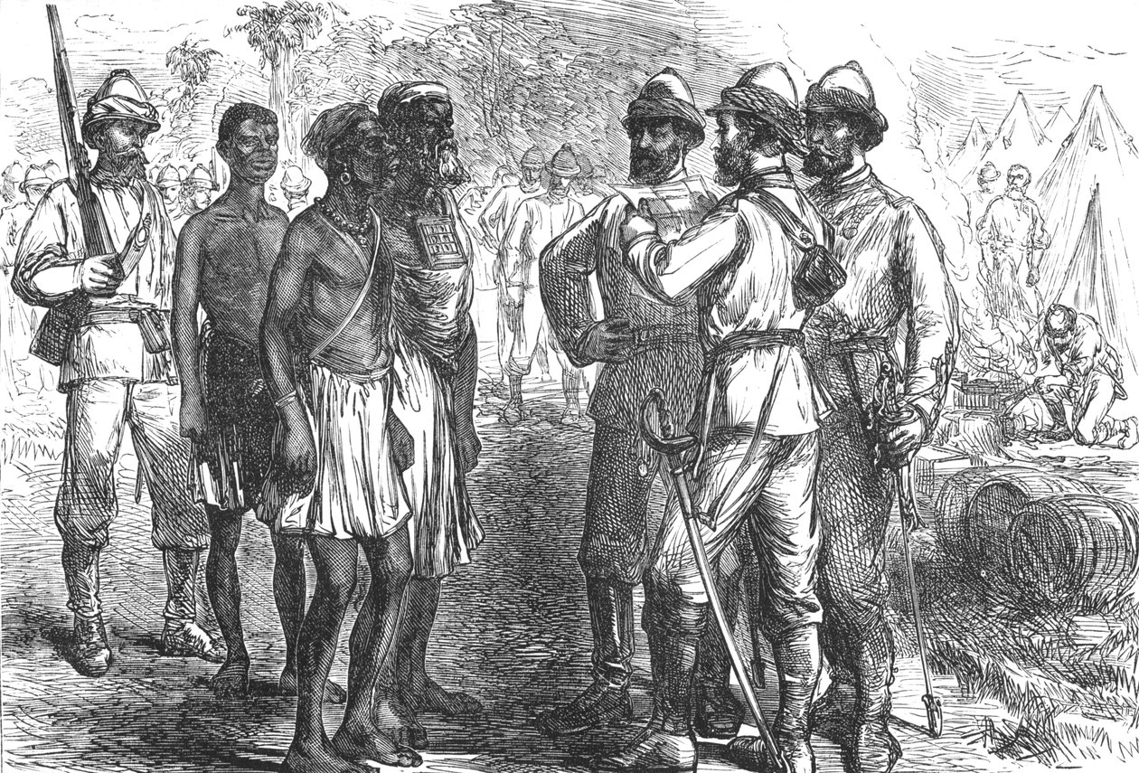 Recepção dos embaixadores do rei Koffees no acampamento inglês, c1880 de Unbekannt