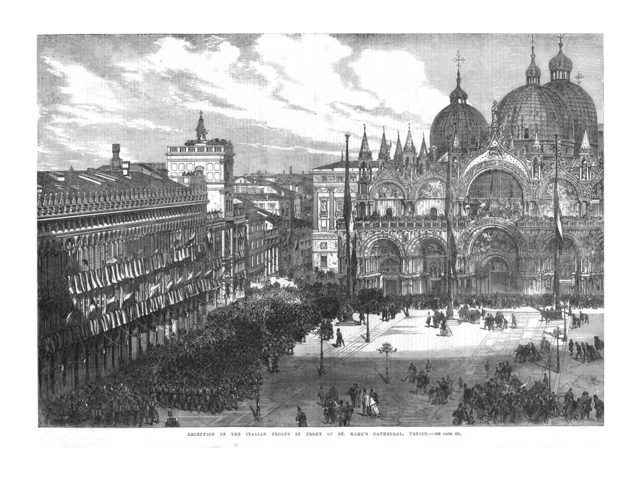 Recepção das tropas italianas em frente à Catedral de São Marcos, Veneza, 1866 de Unbekannt