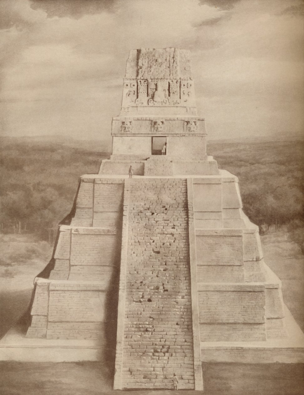 Modelo reconstruído de uma magnífica pirâmide do templo maia em Tikal, c1935 de Unbekannt