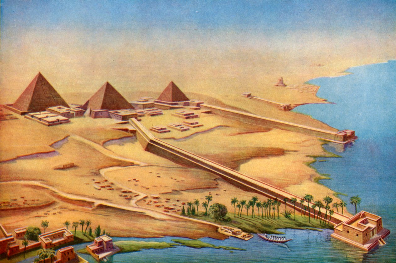 Reconstrução das três pirâmides de Abusir com seus templos e abordagens, 1933-1934 de Unbekannt