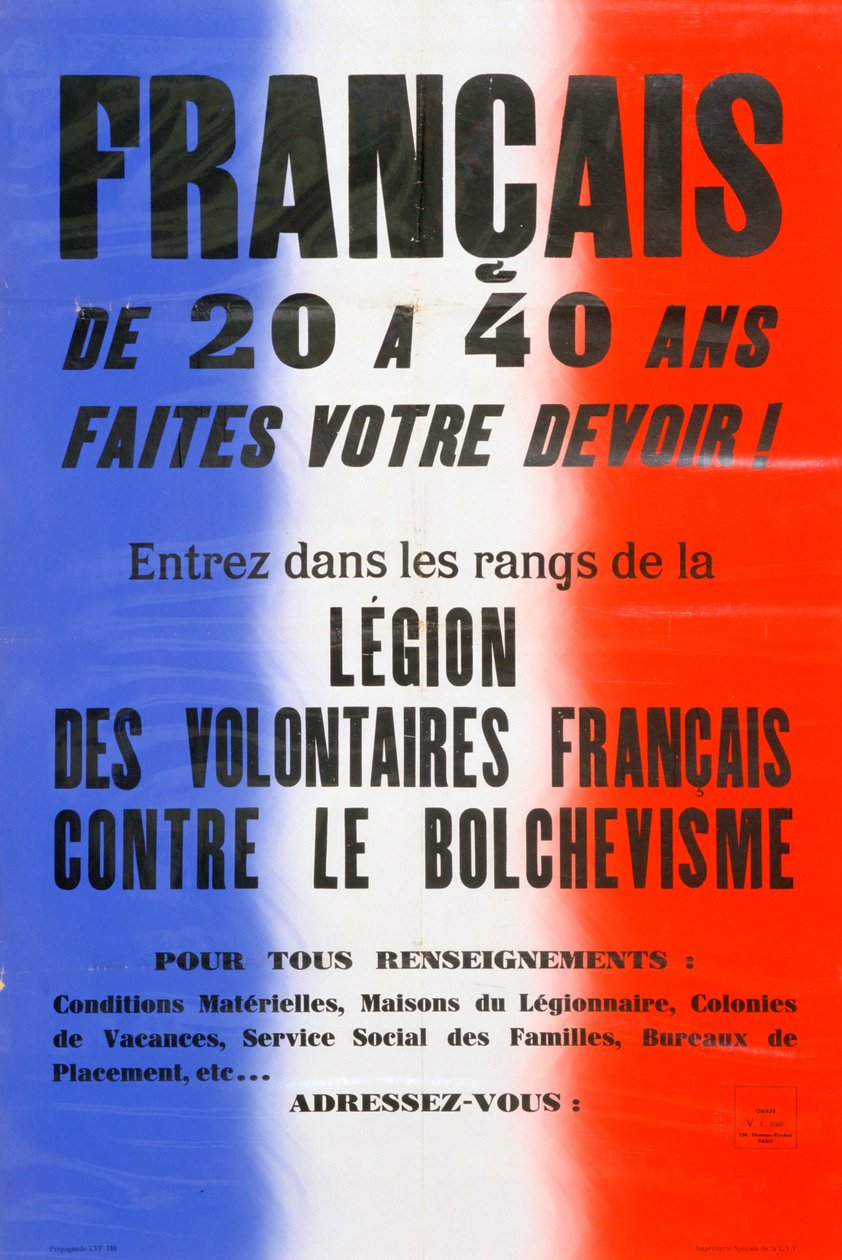 Cartaz de recrutamento para a Legião de Voluntários Franceses, 1941-1944 de Unbekannt