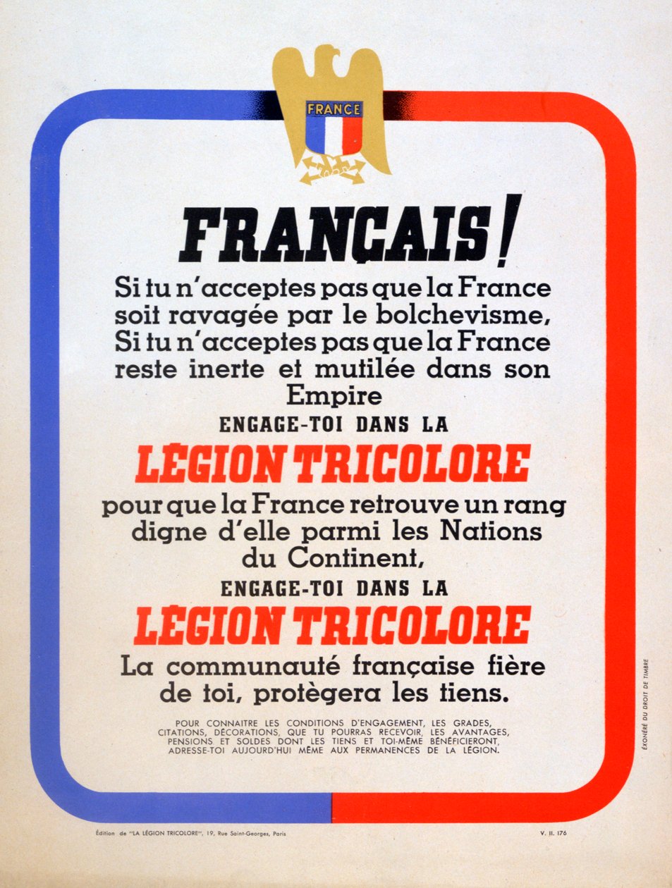 Cartaz de recrutamento para a região francesa de Vichy Tricolore, 1942 de Unbekannt