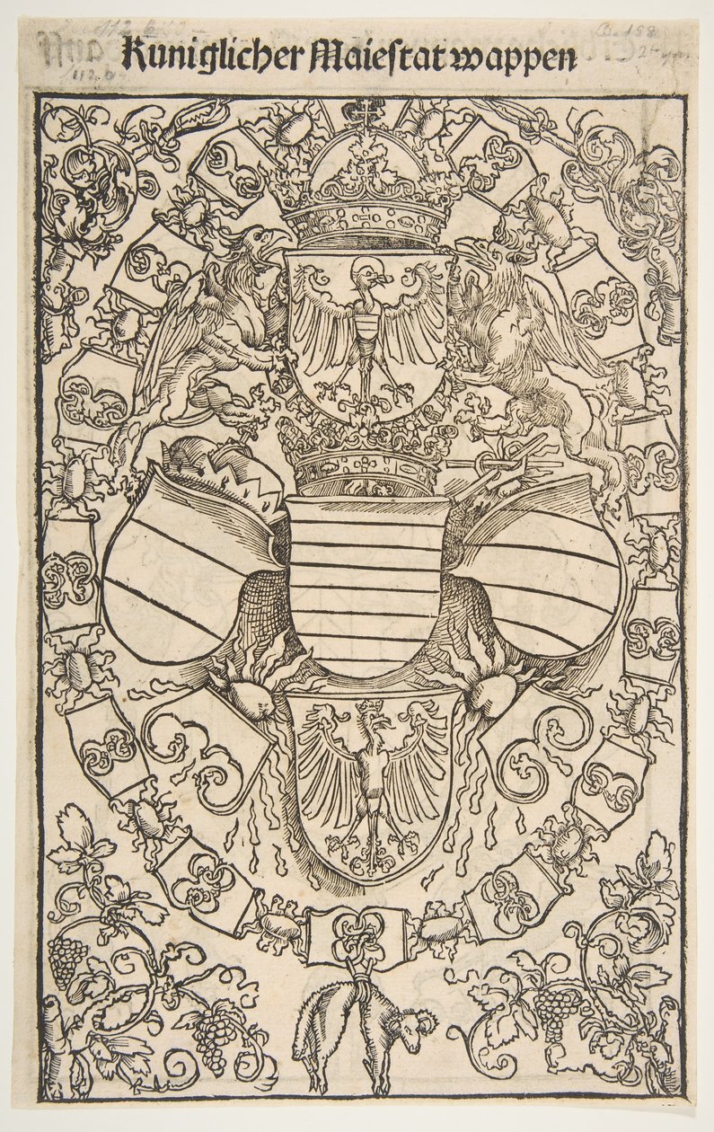 Em frente: Brasão de armas de Maximiliano I como rei dos romanos, verso: Brasão de armas de Florian ..., 1502. de Unbekannt
