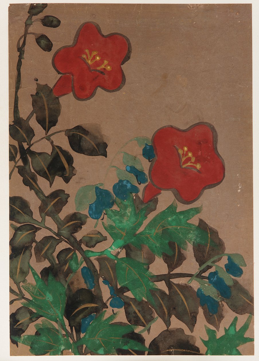 Flores e folhagens vermelhas e azuis, período Edo, 1615-1868. de Unbekannt