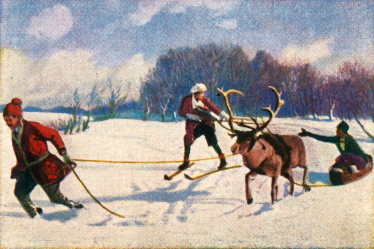 Passeio de trenó de renas na Suécia, c1928. de Unbekannt
