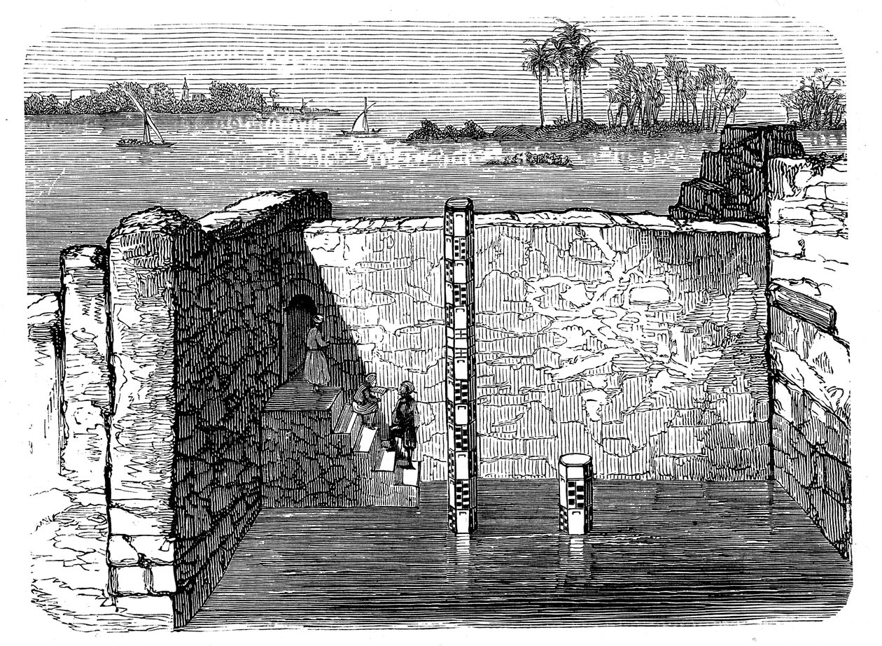 Restos de um nilômetro, um dispositivo antigo para medir a inundação anual do Nilo, c1885 de Unbekannt