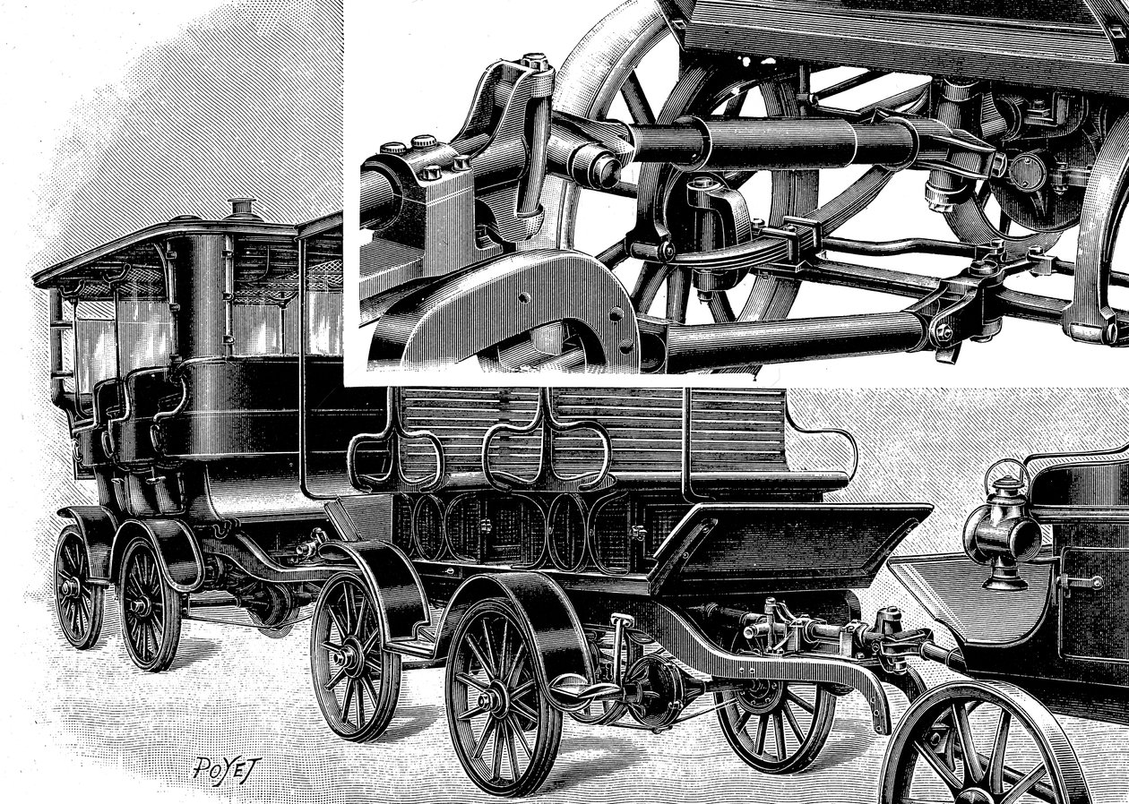 Renarda o trem de automóvel, mostrando o acoplamento superior direito e um trem de vagões, 1904 de Unbekannt