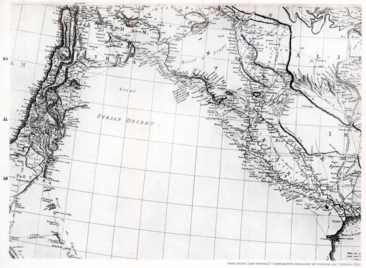 Mapa de Rennells do deserto da Síria, datado de 1809, publicado em 1831 1937 de Unbekannt