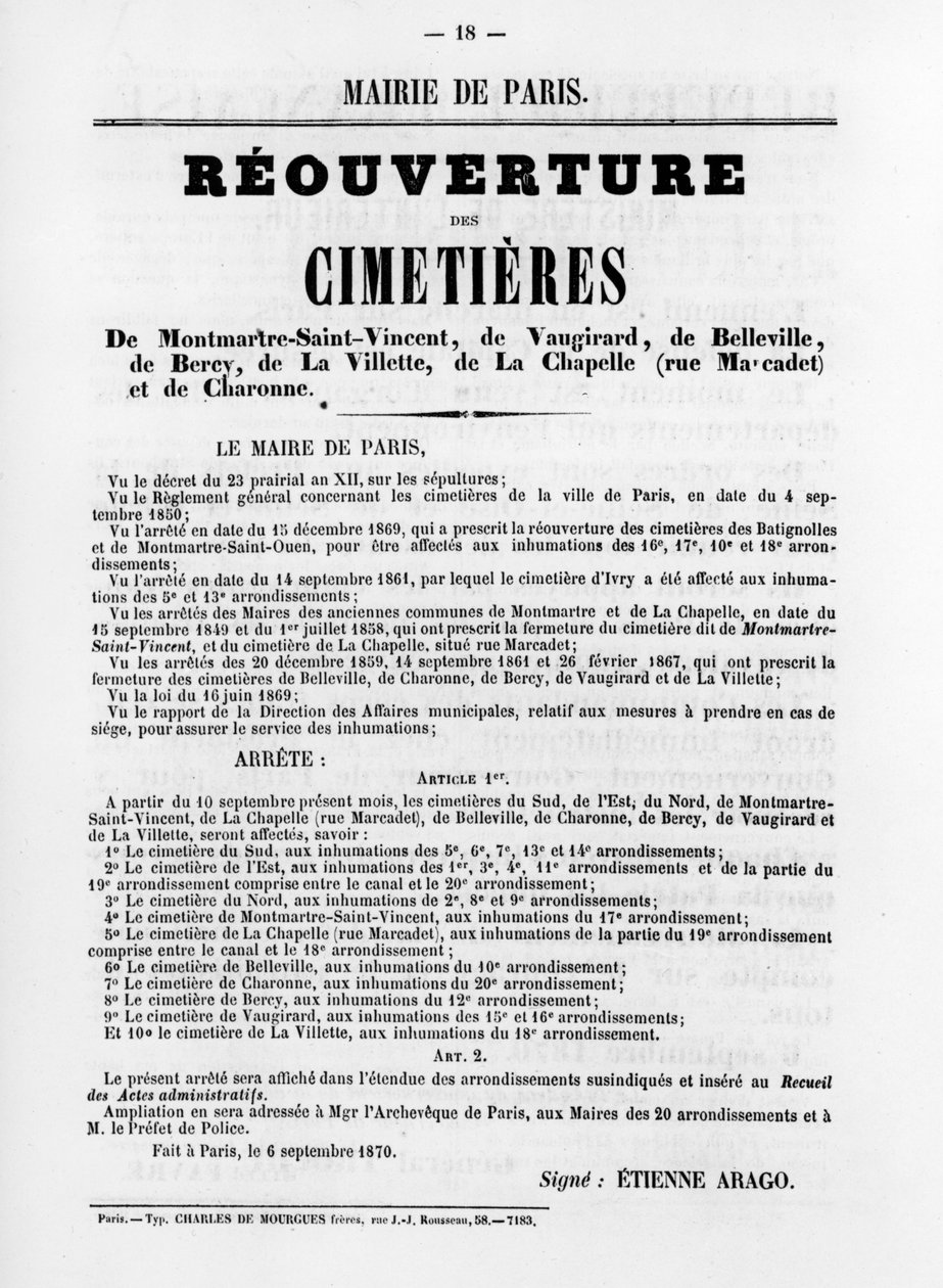 Reouverture des Cimetieres, de pôsteres políticos franceses da Comuna de Paris, maio de 1871 de Unbekannt
