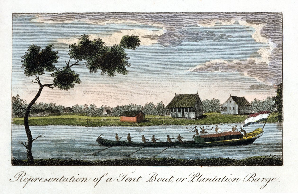 Representação de um barco de barraca ou barcaça de plantação, 1813 de Unbekannt