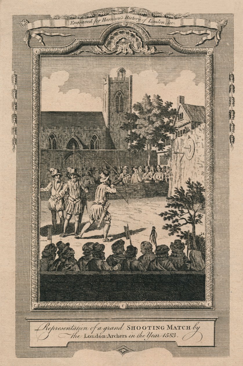 Representação de uma grande partida de tiro pelos arqueiros de Londres no ano de 1583, 1775. de Unbekannt