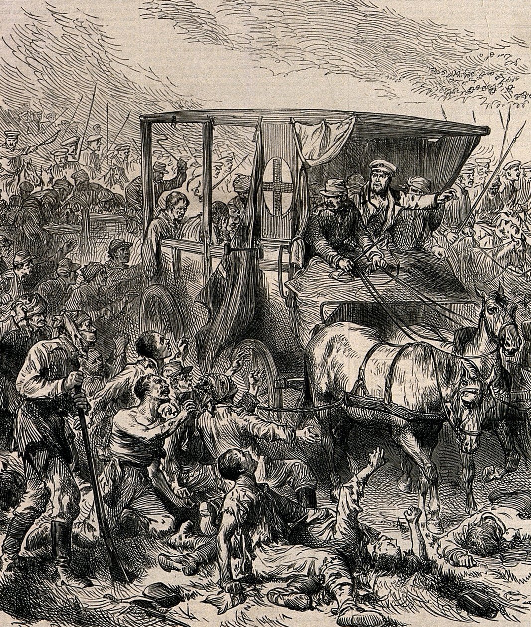 Resgate dos soldados russos feridos do campo de batalha, ca 1878 de Unbekannt