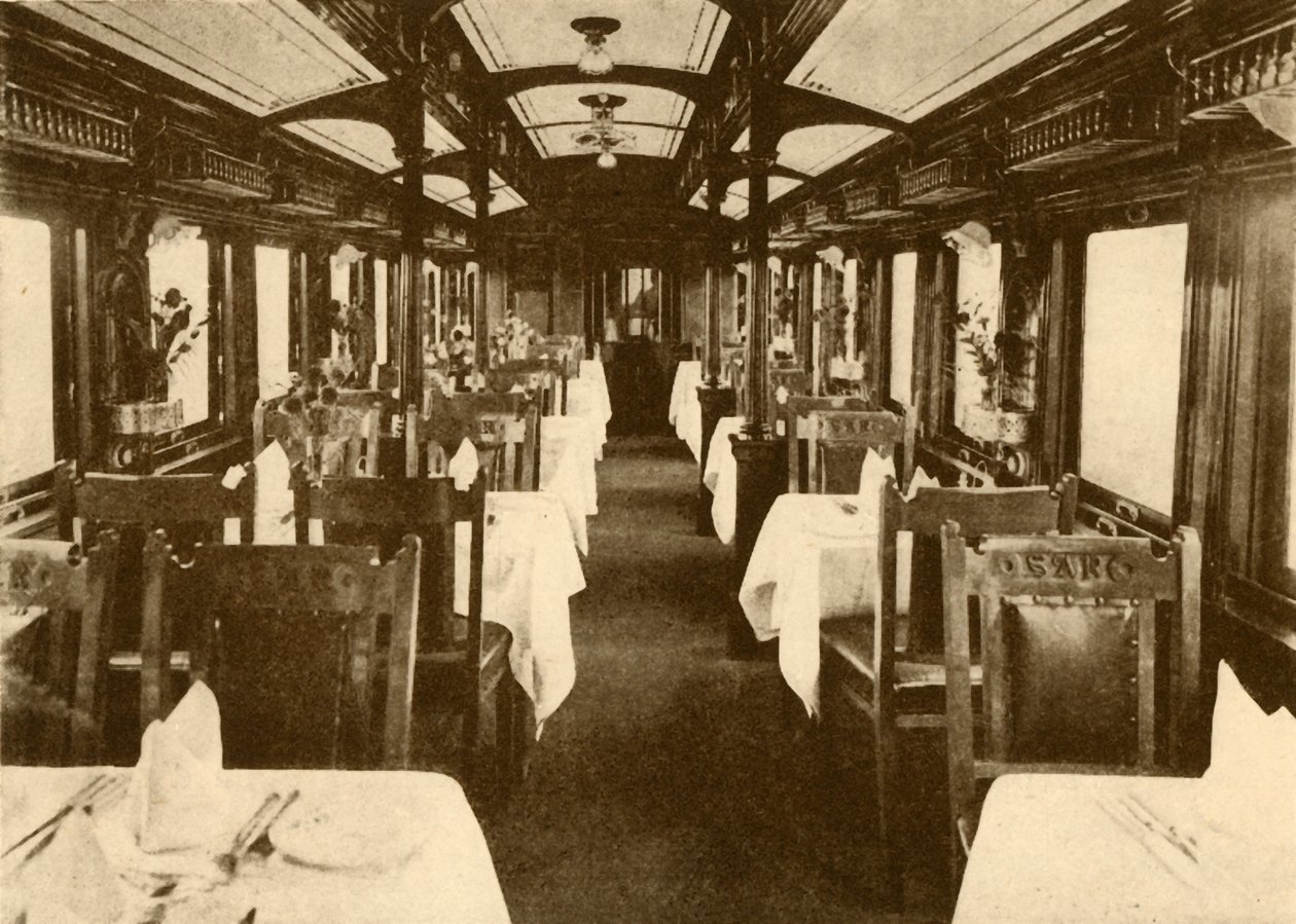 Carro de restaurante em um trem interurbano, ferrovias sul-africanas, 1930. de Unbekannt