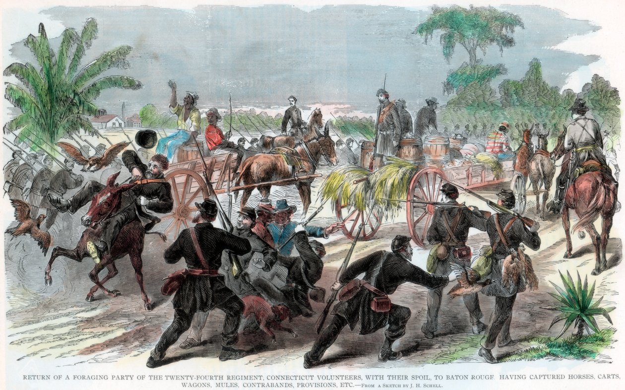 Retorno de uma parte de forrageamento a Baton Rouge, Louisiana, Guerra Civil Americana, c1862 de Unbekannt