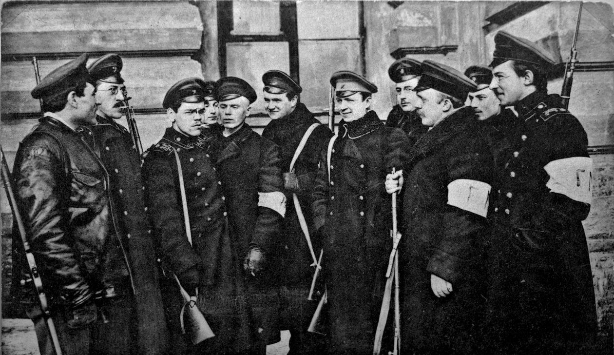 Estudantes revolucionários após a Revolução de Fevereiro, Rússia, 1917. de Unbekannt