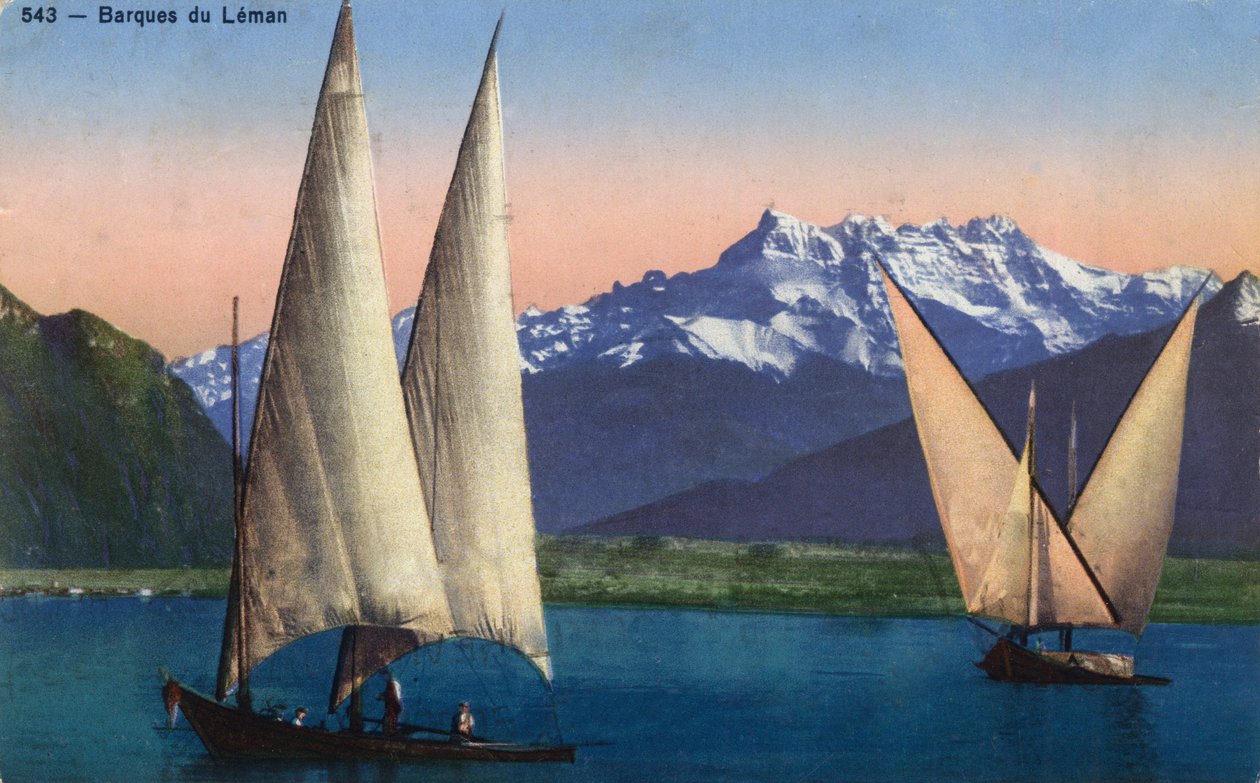 Rhone Alpes, Haute Savoie (74): barcos no Lago Leman (Lago de Genebra) - Cartão postal datado de 1938 de Unbekannt