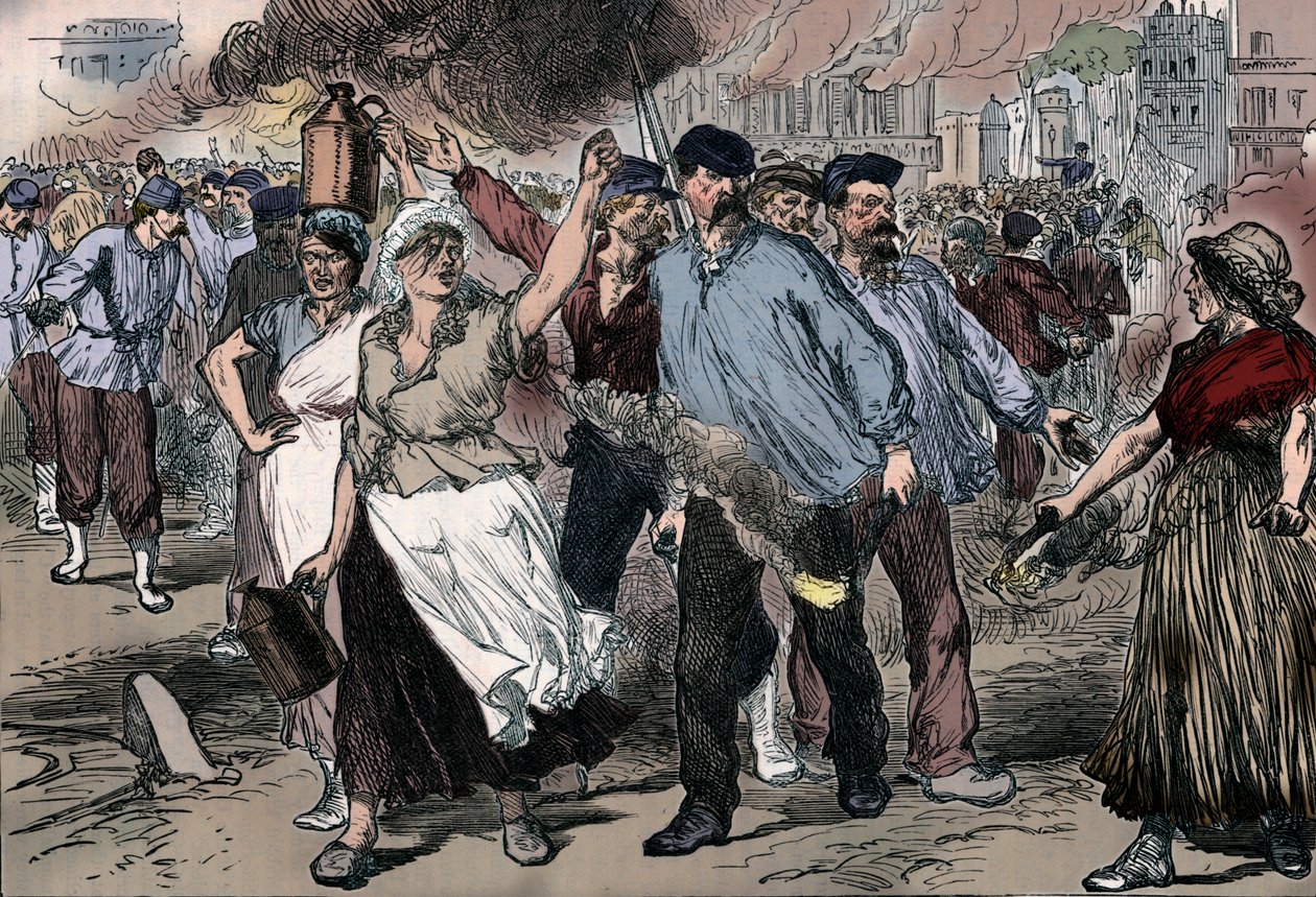 Amotinadores e petroleus que atiram em edifícios públicos em Paris durante a Comuna de Paris, 1871 1906 de Unbekannt