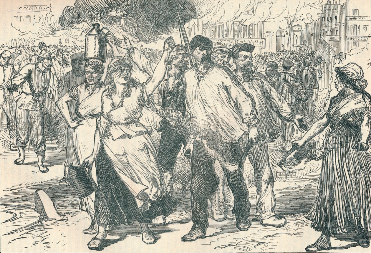 Amotinadores e petroleus que atiram em edifícios públicos em Paris durante a Comuna de Paris, 1871 1906 de Unbekannt